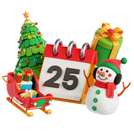 Kalender weihnachten baum schneemann  3D Icon