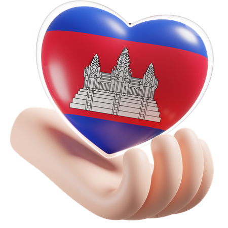 Kambodscha Flagge Herz Handpflege  3D Icon