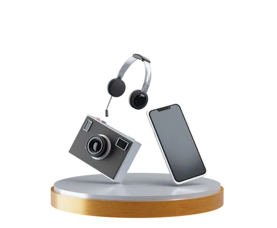 Kamera-Smartphone und Headset  3D Illustration