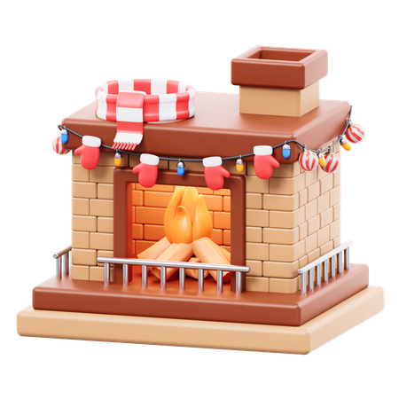 Kamin und Weihnachtsdekoration  3D Icon