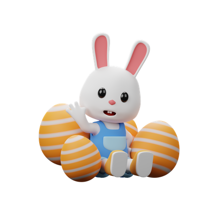 Kaninchen sitzend mit Eiern  3D Illustration