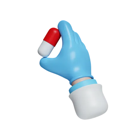 Medizinisches 3 D Symbol Cartoon Hand Eines Arztes Oder Apothekers Mit Tablette Oder Pille Symbol Isoliert Auf Weissem Hintergrund 3 D Darstellung Beschneidungspfad 3D Icon