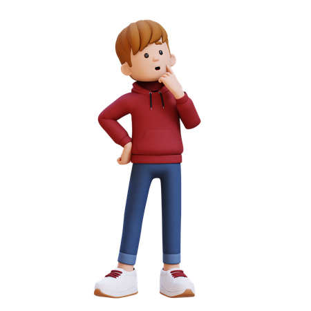 Hoodie Junge in Denkpose  3D Illustration