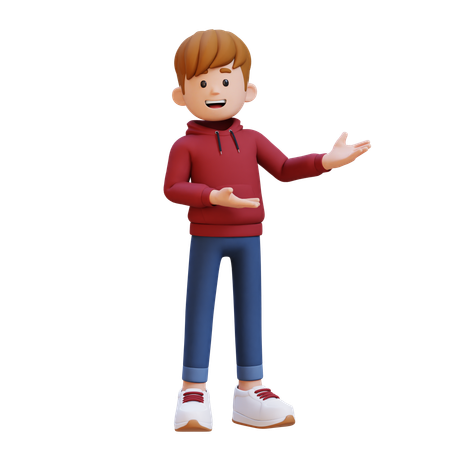 Hoodie Boy präsentiert auf der linken Seite  3D Illustration