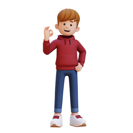 Hoodie Boy zeigt nette Geste  3D Illustration