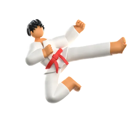 Karate Player Kicking Enemy  3D Illustration