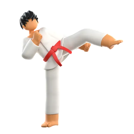 Karate Player Kicks Opponent  3D Illustration