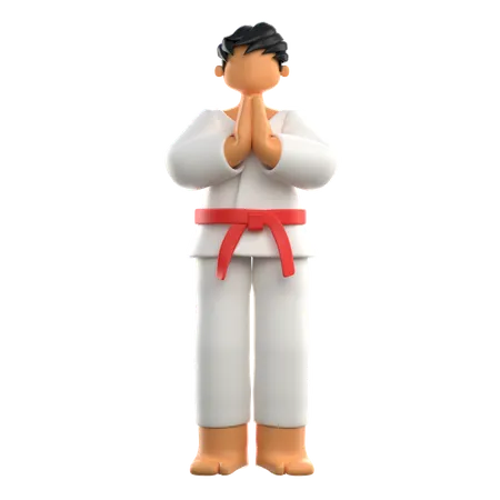 Karate Player Salutes Audience  3D Illustration