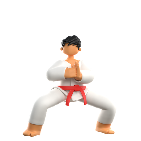 Karate Player Salutes Winner  3D Illustration