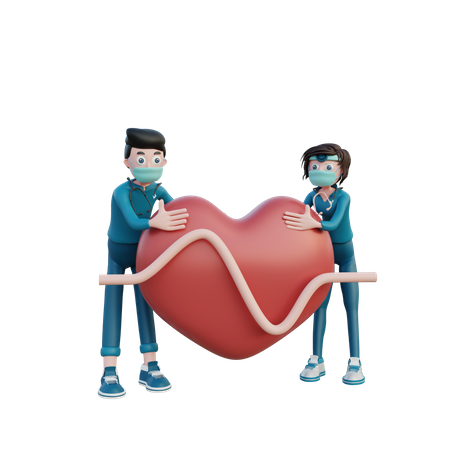 Kardiologe überprüft Herz  3D Illustration