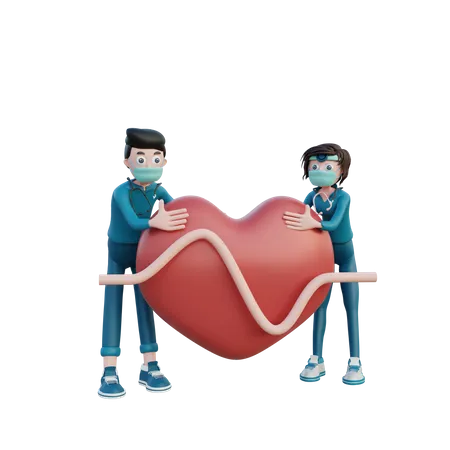 Kardiologe überprüft Herz  3D Illustration