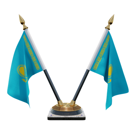 Kasachstan Doppel-Tischflaggenständer  3D Flag