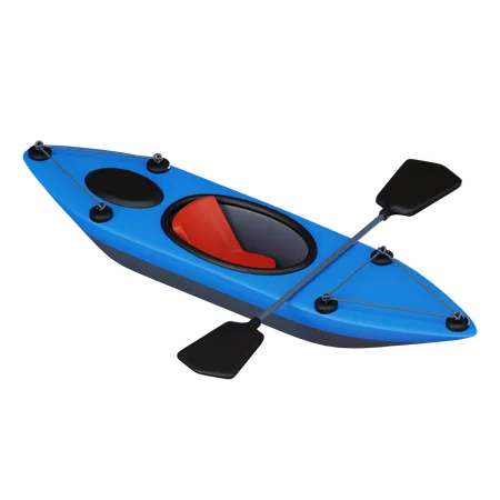Outdoor Adventure Of A Blue Plastic Kayak And Black Paddle Ideal For Promoting Water Sports Recreation And Leisure Activities 3 D Render Illustration 3D Icon