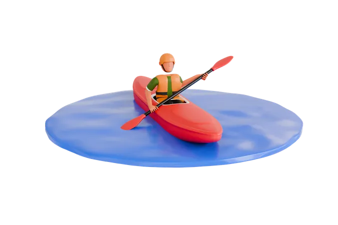Kayaking Sport 3 D Illustration Man Kayaking In Sea 3 D Illustration 3D Illustration