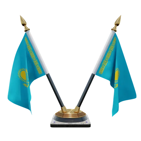 Kazakhstan Double Desk Flag Stand  3D Flag