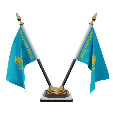 Kazakhstan Double Desk Flag Stand  3D Flag