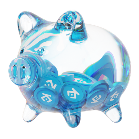 Kcs Clear Glass Piggy Bank With Decreasing Piles Of Crypto Coins  3D Icon