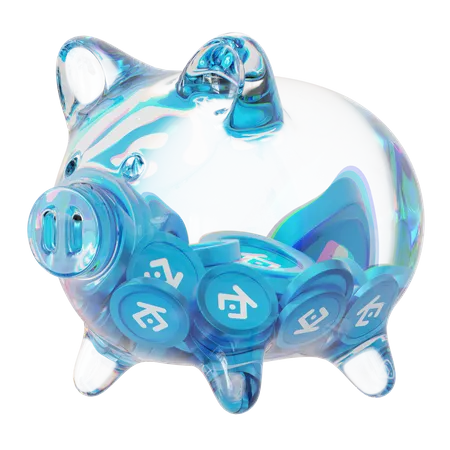 Kcs Clear Glass Piggy Bank With Decreasing Piles Of Crypto Coins  3D Icon