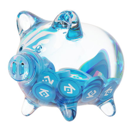 Kcs-Sparschwein aus klarem Glas mit abnehmendem Stapel an Kryptomünzen  3D Icon