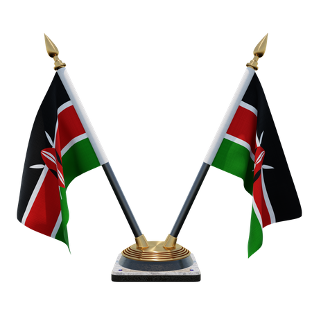 Kenya Double Desk Flag Stand  3D Illustration
