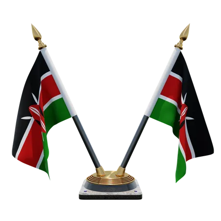 Kenya Double Desk Flag Stand  3D Illustration
