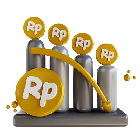 Kerzendiagramm nach unten Rupiah Münzen  3D Illustration