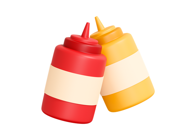 Ketchup And Mustard Bottle  3D Icon