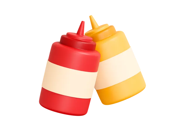 Ketchup And Mustard Bottle  3D Icon