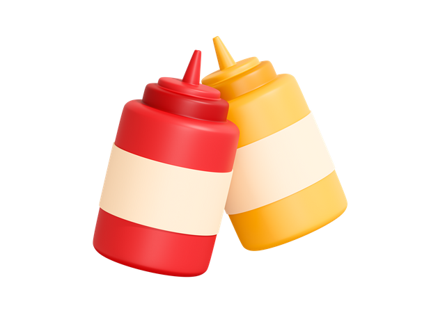 Ketchup And Mustard Bottle 3D Icon