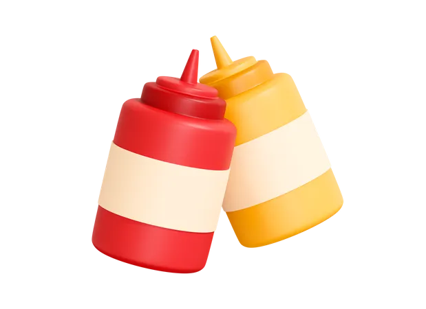 Ketchup And Mustard Bottle 3D Icon