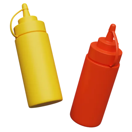 Ketchup And Mustard Bottles  3D Icon