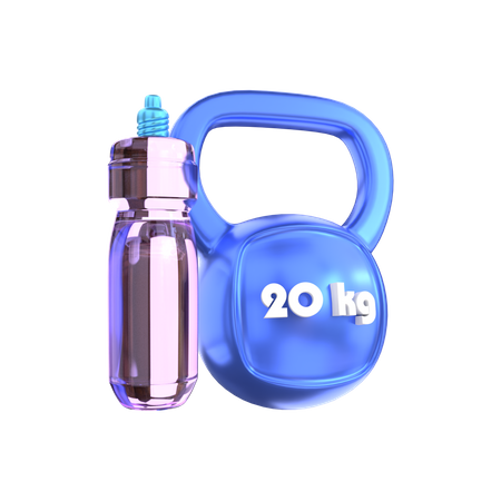 Kettlebell And Drinking Bottle  3D Illustration