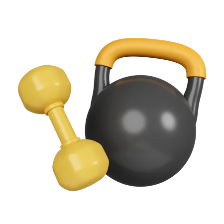 3 D Kettlebell And Dumbbell Fitness And Health Exercise Equipment Icon Isolated On Yellow Background 3 D Rendering Illustration Clipping Path 3D Icon