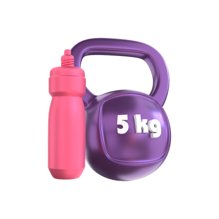 Kettlebell com garrafa de bebida  3D Illustration