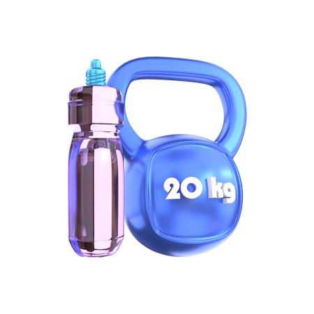 Kettlebell e garrafa de bebida  3D Illustration