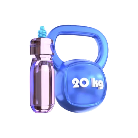 Kettlebell e garrafa de bebida  3D Illustration