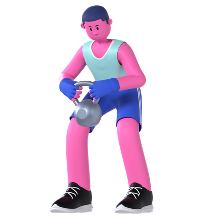 Homem levantando kettlebell  3D Illustration