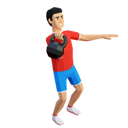 3 D Sportler Mit Niedrigem Poly Trainingsubung Mit Kettlebell 3D Illustration