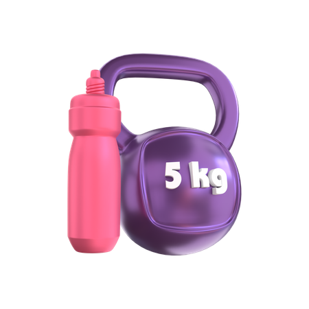 Kettlebell with drink bottle  3D Illustration