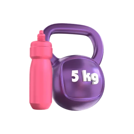 Kettlebell with drink bottle  3D Illustration