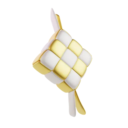 3 D Traditional Ketupat Dish In White And Gold 3D Icon