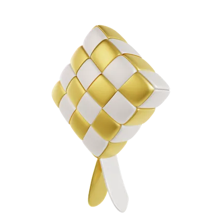 3 D Traditional Ketupat Dish In White And Gold 3D Icon