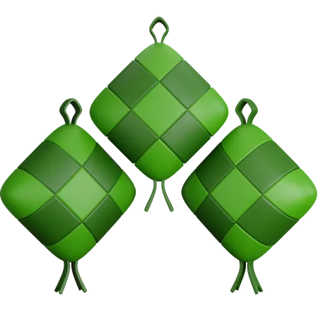 3 D Rendering Three Ketupat Dishes Isolated 3D Icon