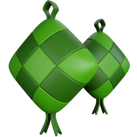 3 D Rendering Two Ketupat Dishes Isolated 3D Icon