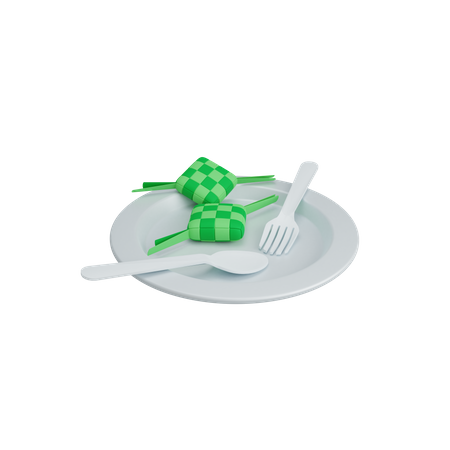 Ketupat and plate  3D Illustration