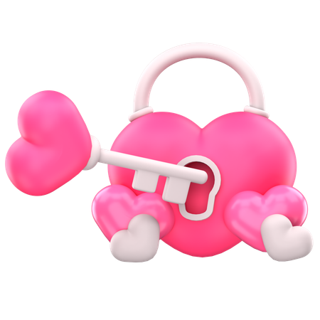 Key To Love Heart  3D Icon