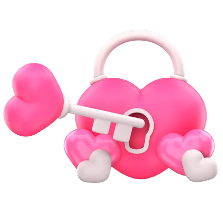 Key To Love Heart  3D Icon