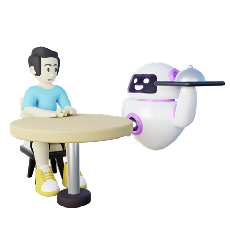 KI-Roboter bedient Menschen im Restaurant  3D Icon
