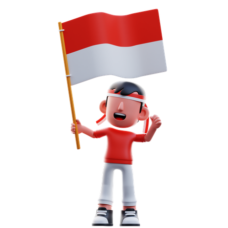 Kid Bring Indonesian Flag  3D Illustration