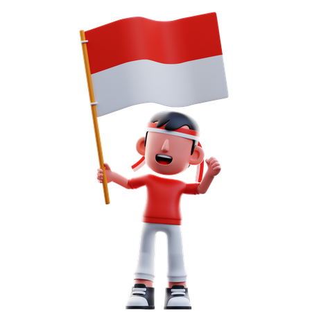 Kid Bring Indonesian Flag  3D Illustration
